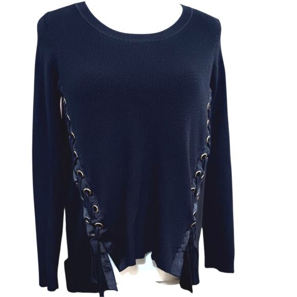 INC Retro Top Blouse Small Ribbons Grommets Laced Y2K Style Comfort Work School‎ - Picture 2 of 8